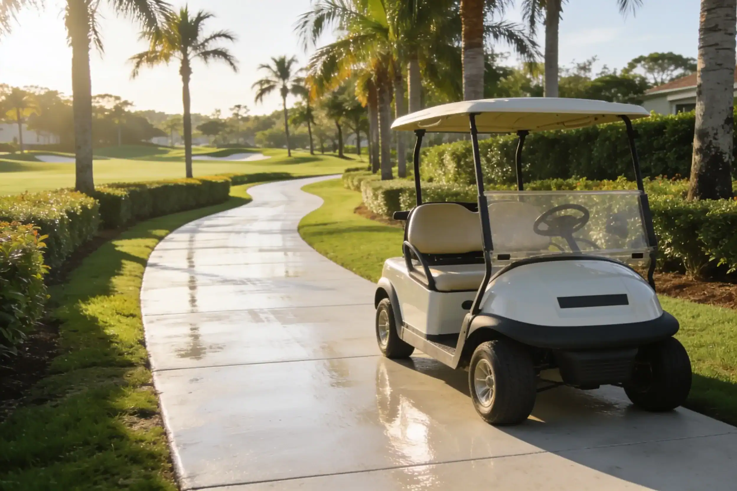 Freshly pressure-washed cart path