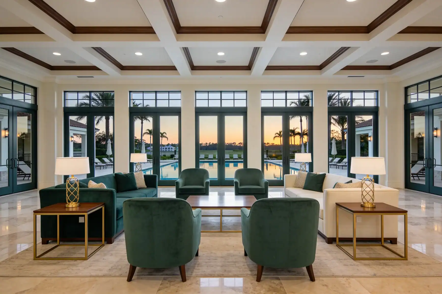 Gated community amenity at dawn