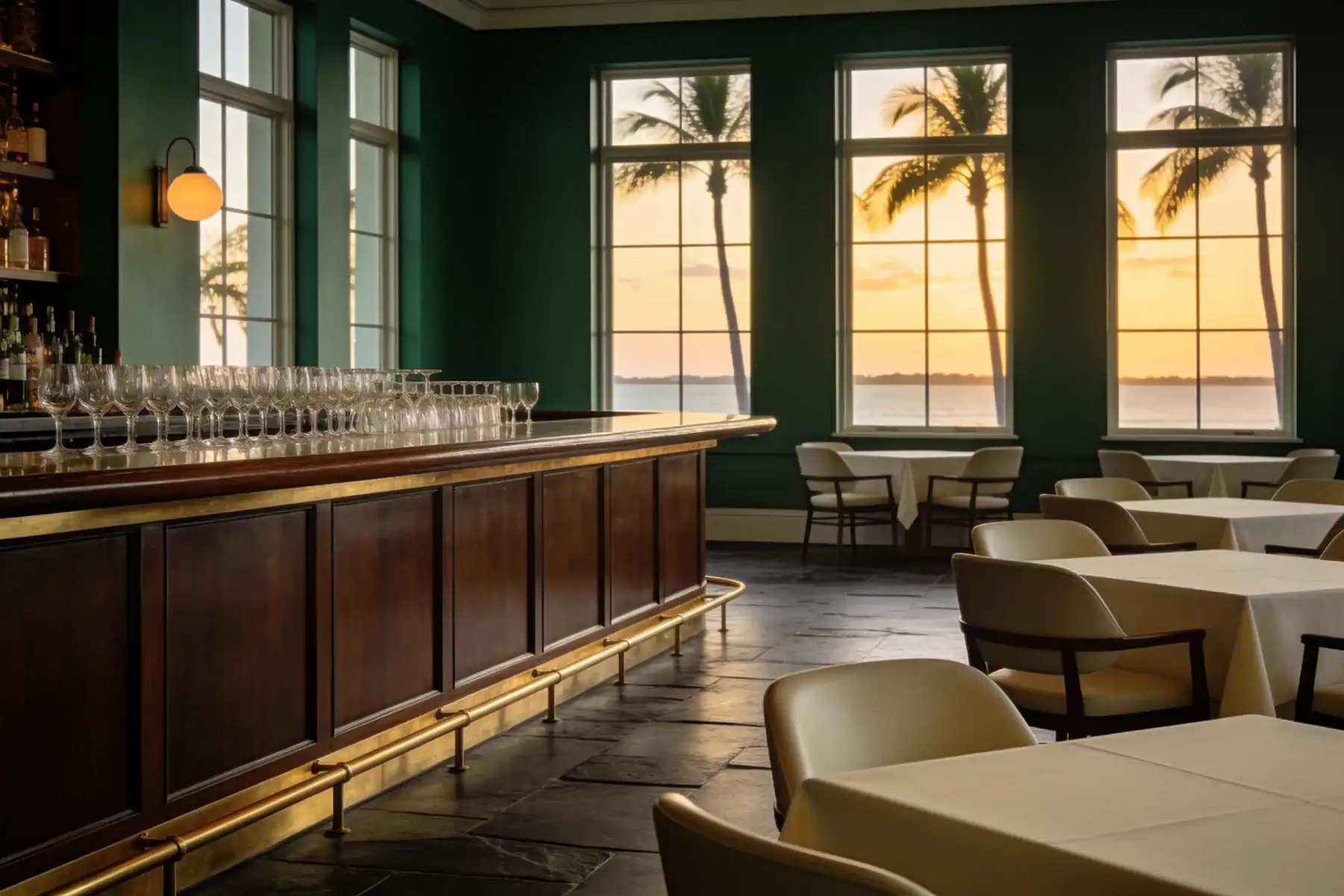 Restaurant and bar reset at dawn